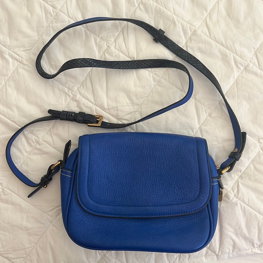 J. Crew Signet Italian Leather Crossbody Bag cobalt blue NEW WITH TAGS